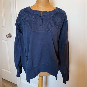 Pilcro ANTHROPOLOGIE Navy Blue Terry Pullover Top size SMALL